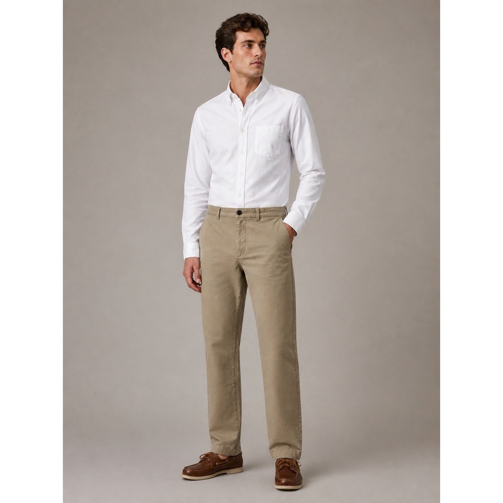 LL Bean Chino Pants Mens 36x32 Khaki Tan Standard Fit Stretch Cotton Minimalist